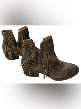 Circle G Studded Western Leather Ankle Boots Fringe Cowgirl Rodeo Sz 7.5